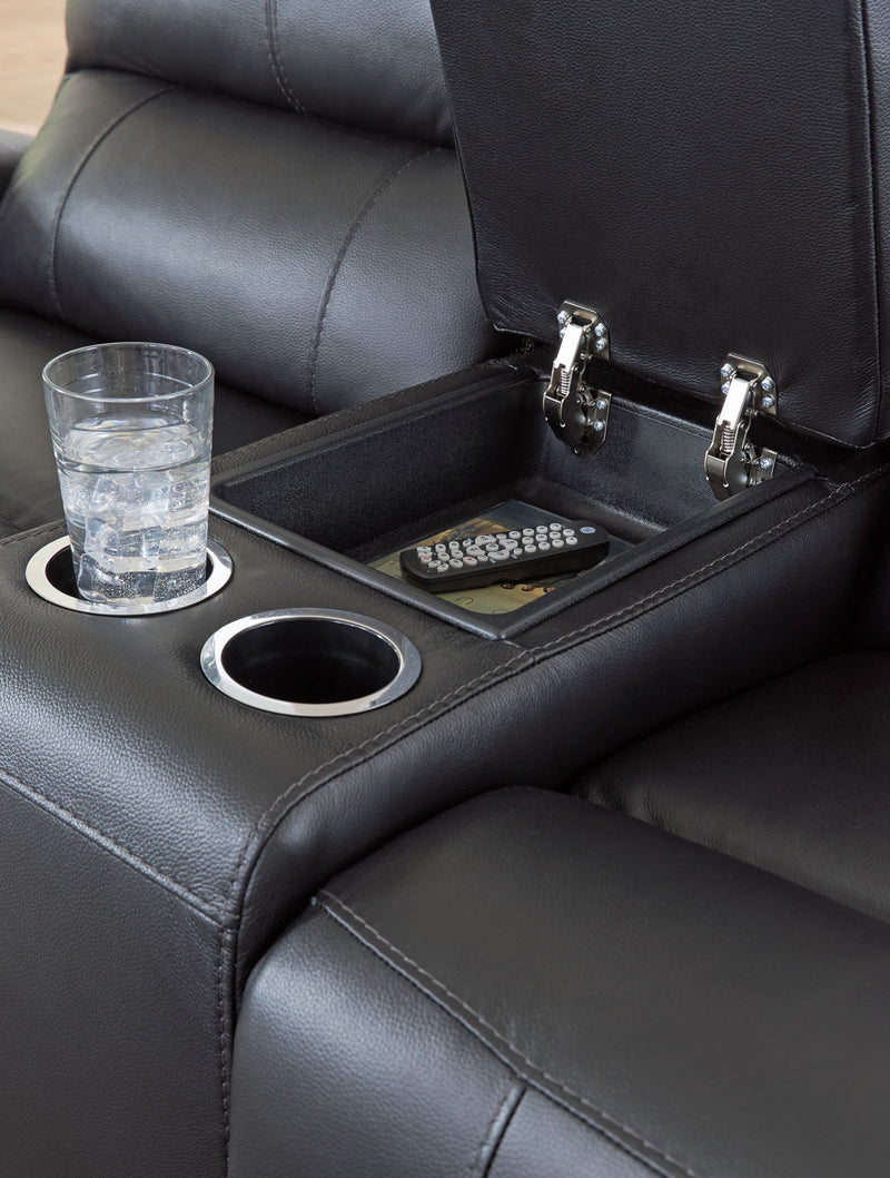Glossmore - Reclining Loveseat With Console - Black - R&R Furniture Gallery (Fountain Valley, CA)