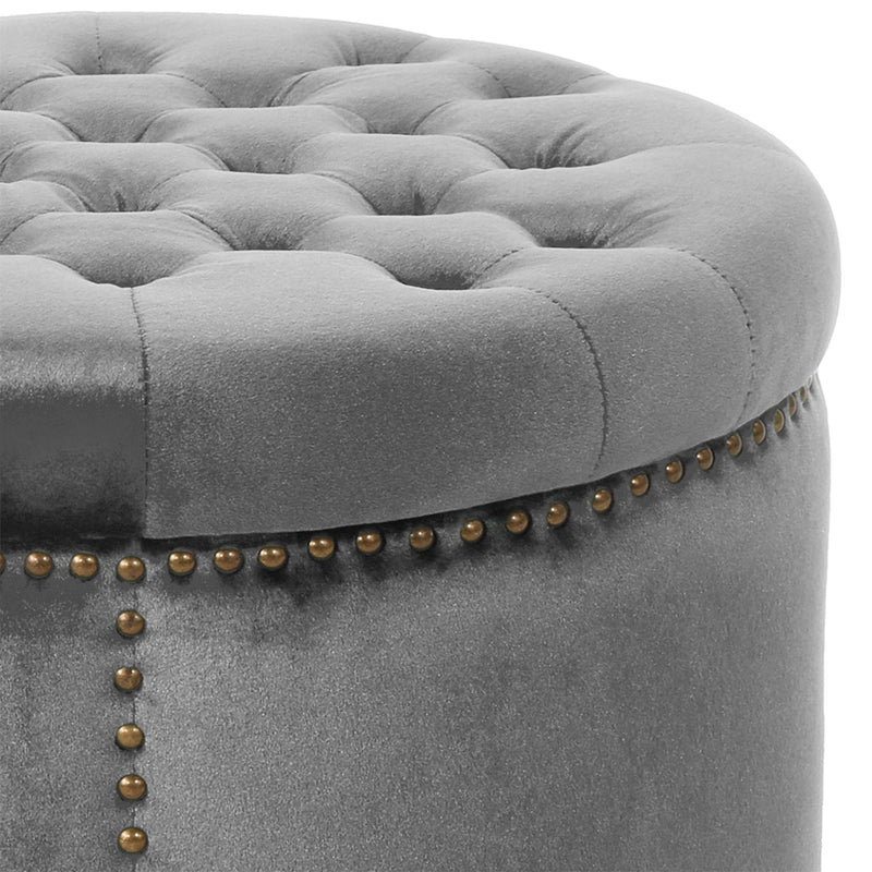 Elegant Round Ottoman Footstool With Studded Rim - R&R Furniture Gallery (Fountain Valley, CA)