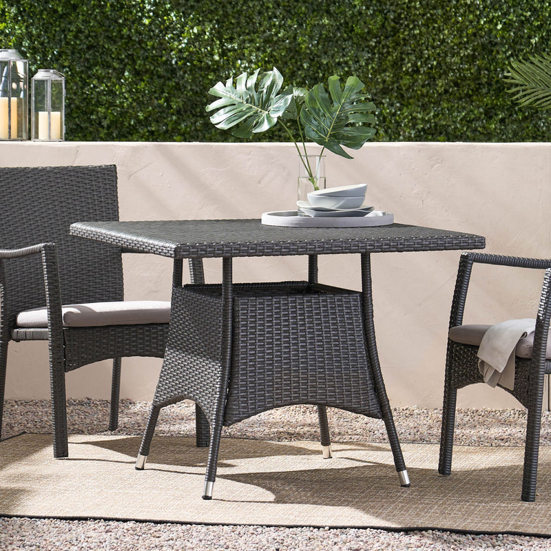 Outdoor Rattan Square Dining Table With 4 Legs - Gray - R&R Furniture Gallery (Fountain Valley, CA)