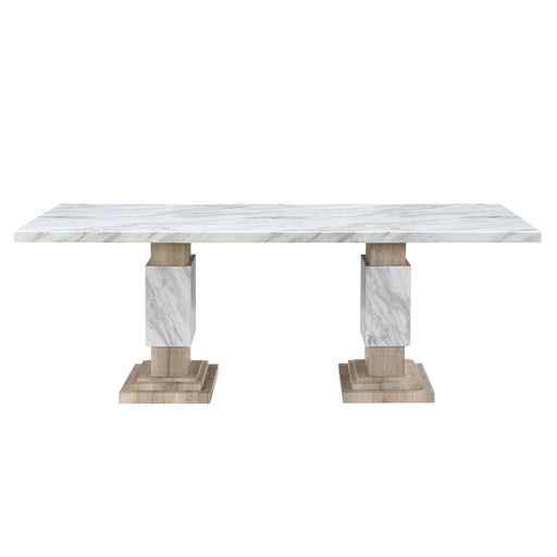 Global Furniture USA Stacey 5-piece dining table set with a wooden table and four matching chairs in a modern dining room.