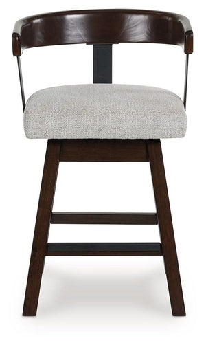 Haddigan - Upholstered Swivel Barstool (Set of 2) - Dark Brown - R&R Furniture Gallery (Fountain Valley, CA)