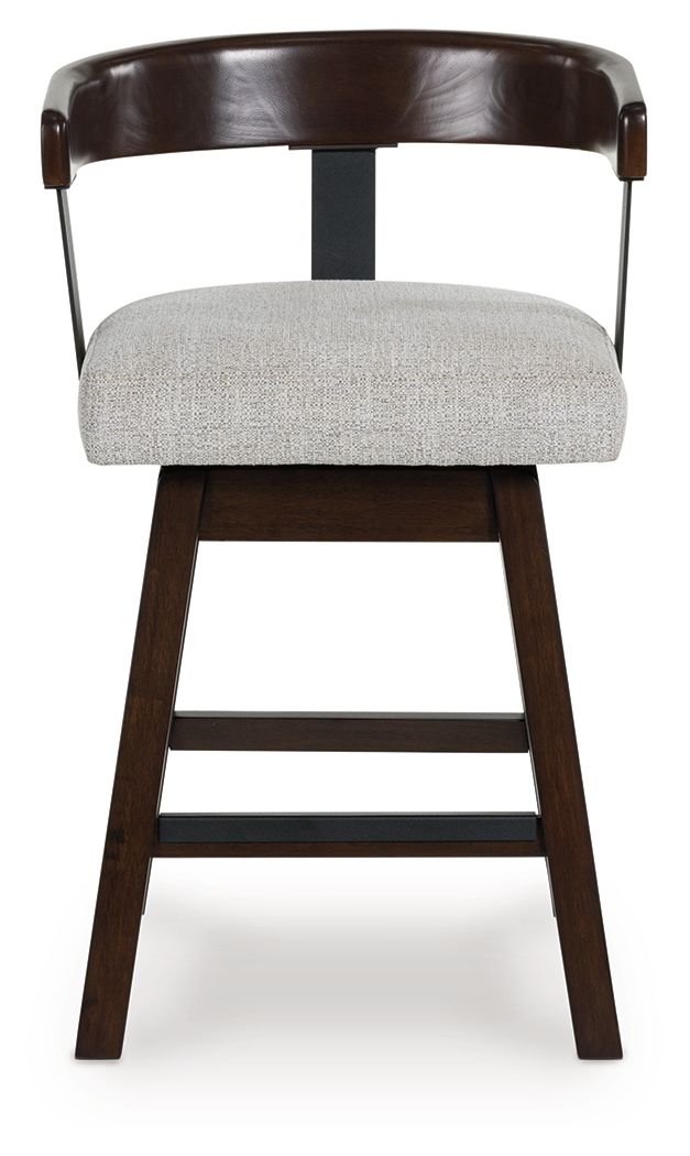 Haddigan - Upholstered Swivel Barstool (Set of 2) - Dark Brown - R&R Furniture Gallery (Fountain Valley, CA)