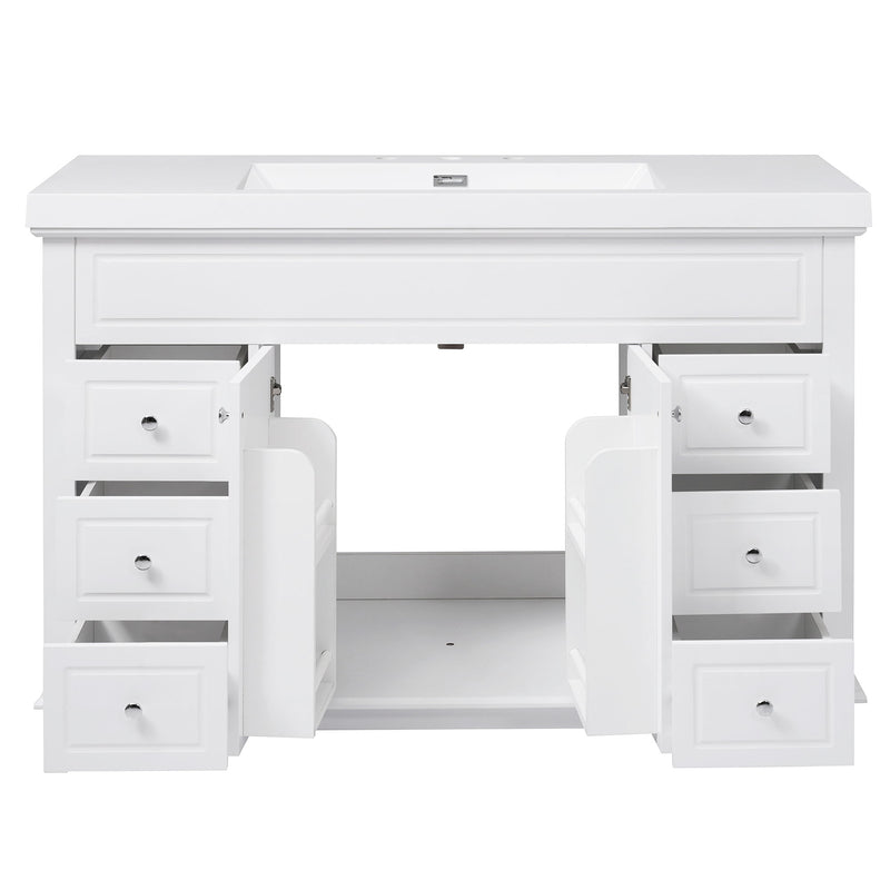 Bathroom Vanity & Sink, 6 Soft Close Drawers & Double Doors - White