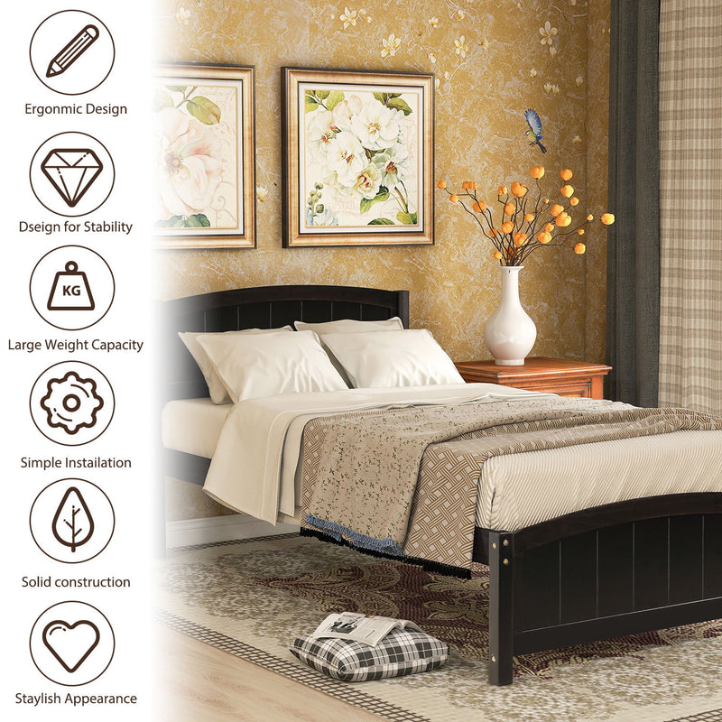 DreamHaus platform bed with headboard, footboard, and wooden slat support, showcasing a modern bedroom setup with sturdy frame and elegant design.