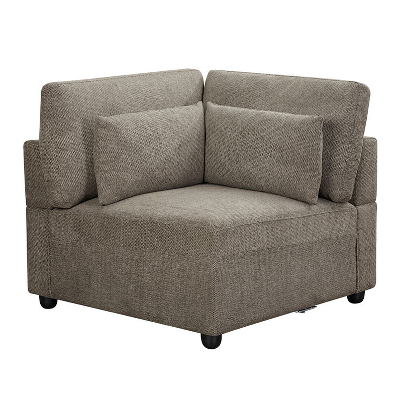 Rylie - Modular Wedge With 3 Pillows - Brown Linen - R&R Furniture Gallery (Fountain Valley, CA)