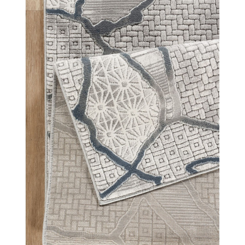 Geometrix - 5'3" X 7'3" Area Rug, Geometric 3D Effect - Gray / Ivory - R&R Furniture Gallery (Fountain Valley, CA)