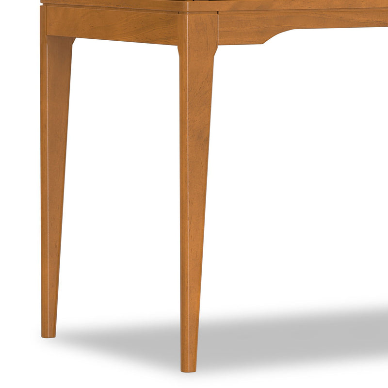 Simpli-Home Harper handcrafted wooden writing desk with clean lines and spacious surface for home office or study room.