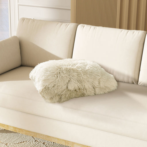 Astrid - Square New Zealand Sheepskin Accent Throw Pillow Cover With Feather Insert - Taupe / Natural - R&R Furniture Gallery (Fountain Valley, CA)