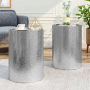 Modern round accent table by Noble House featuring a hammered surface and sleek design for stylish home decor.