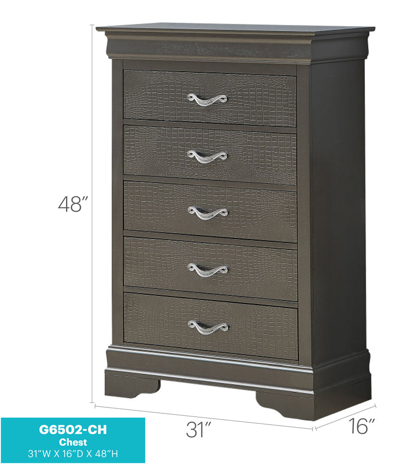 Black metal accent chest by Glory Furniture featuring a sleek, modern design with sturdy construction and decorative hardware.