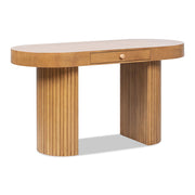 Jennifer Taylor Home Jesse single drawer fluted oval console desk in honey brown with tapered legs and elegant design.