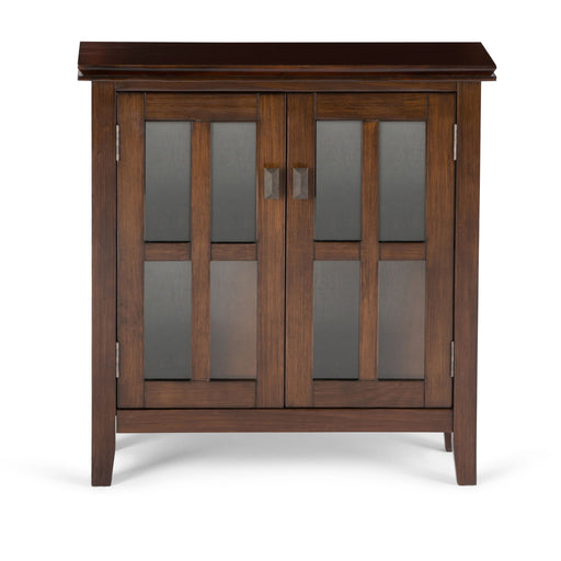 Artisan handcrafted low storage accent cabinet by Simpli-Home with natural wood finish and minimalist design.