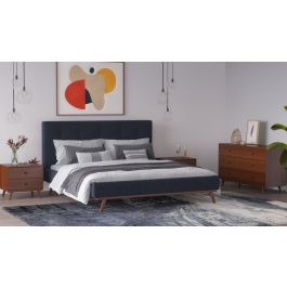 Queen Addison Mid-Century Modern Grey & Walnut Bedroom Set