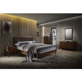 Queen Marshall Mid-Century Modern Brown Fabric & Walnut Bedroom Set