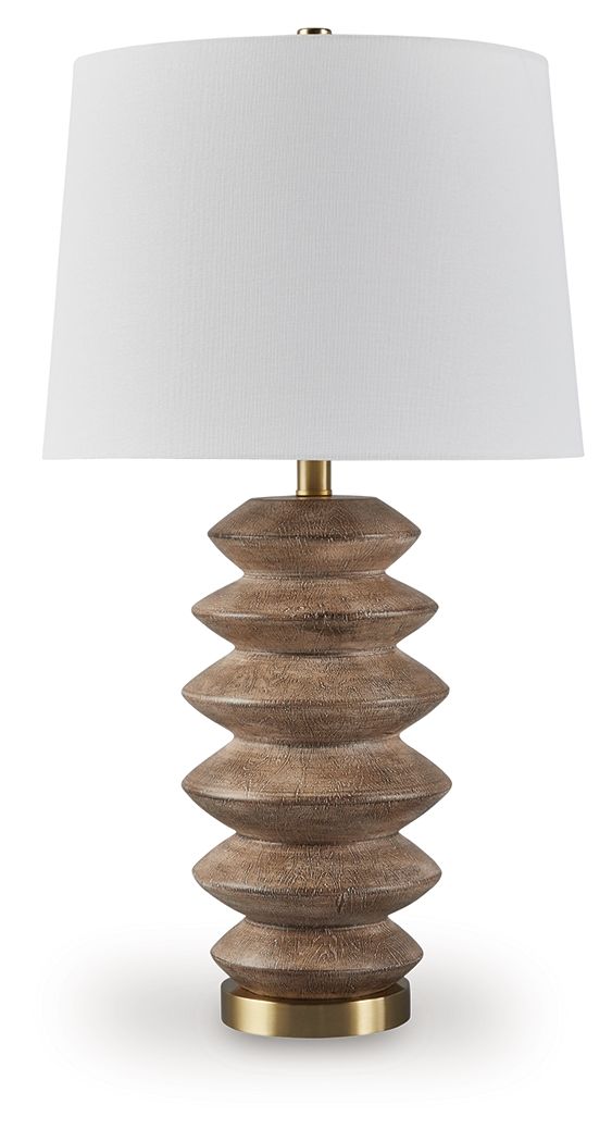 Jyllyard - Poly Table Lamp - Brown / Gold Finish - R&R Furniture Gallery (Fountain Valley, CA)