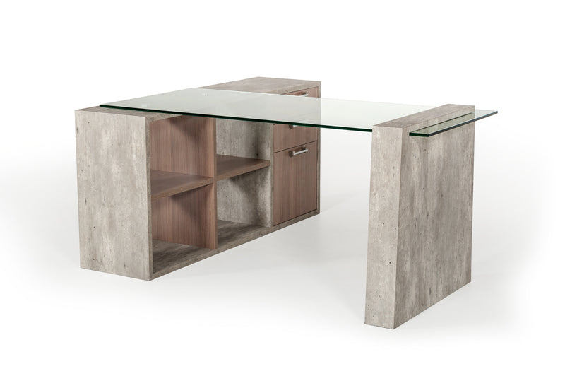 Boston Modern Glass & Faux Concrete Reversible Desk — view 3