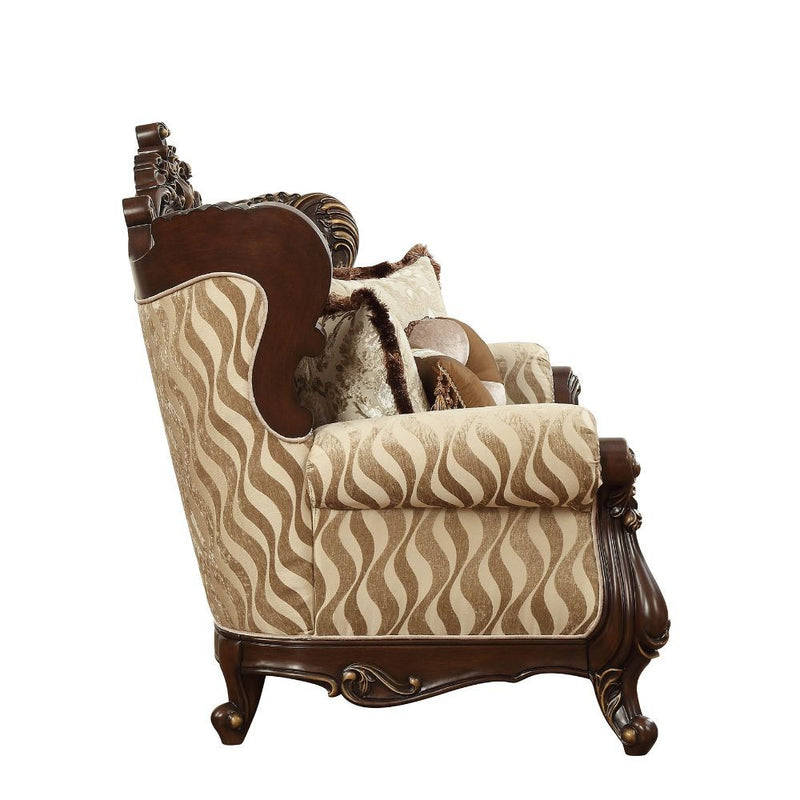 Shalisa - Loveseat With 5 Pillows (Same Lv01586) - Fabric & Walnut - R&R Furniture Gallery (Fountain Valley, CA)