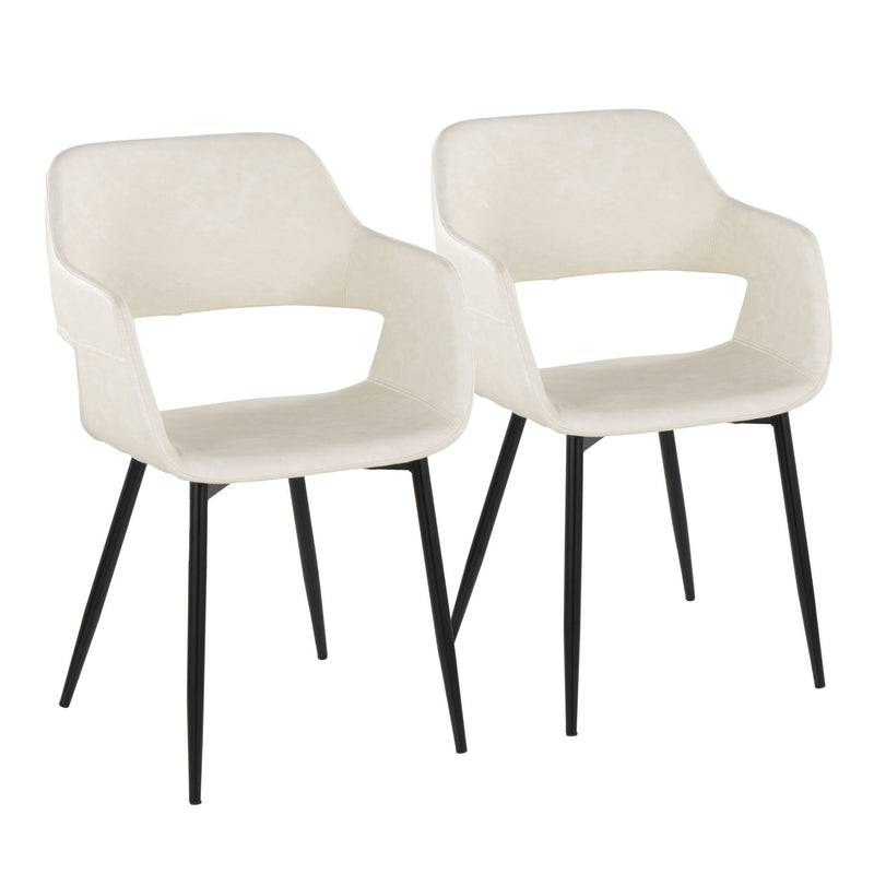 Set of two Lumi Source Margarite mid-century modern dining chairs with wooden legs and upholstered seats, stylishly arranged.