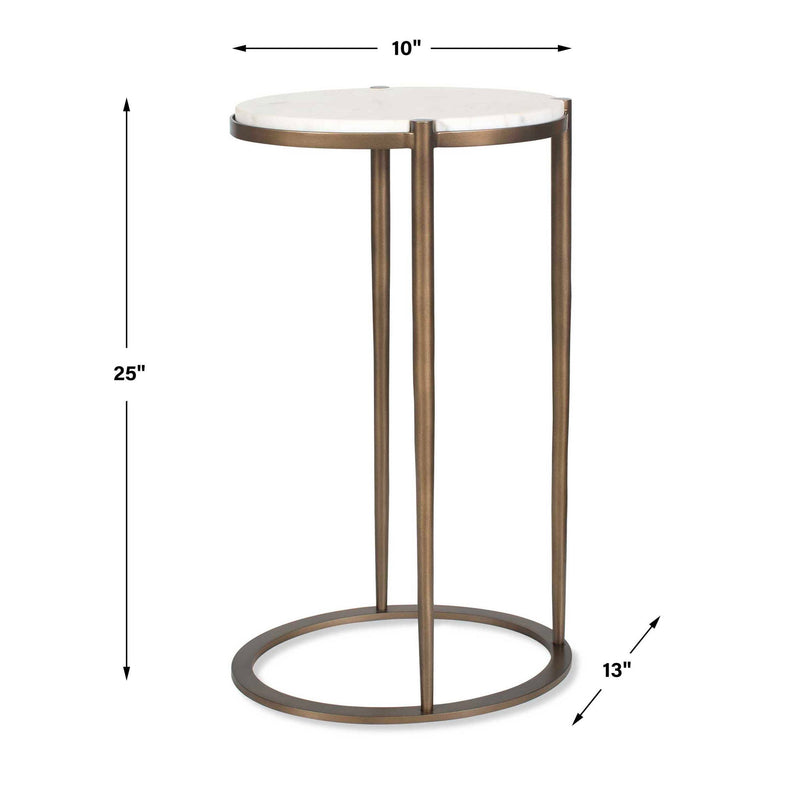 Mercier - Round Marble Accent Table - Brass / White