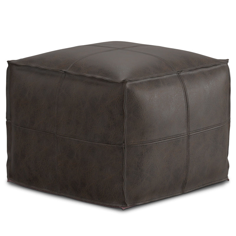 Sheffield - Square Pouf - Distressed Dark Brown - R&R Furniture Gallery (Fountain Valley, CA)