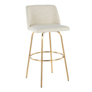 Pair of Lumi Source Toriano contemporary fixed height barstools with swivel seats and round footrests, set of 2.
