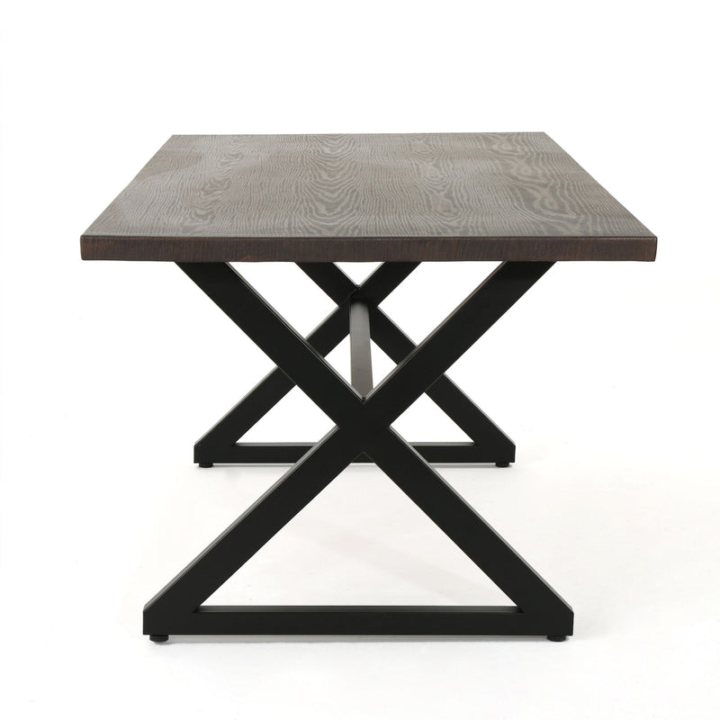 Outdoor aluminum dining table with steel frame by Noble House, featuring a sleek, modern design for outdoor patio use.
