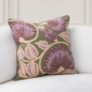 Olive green and multi-colored accent pillow from Classic Home, 22x22 inches, with a stylish, textured fabric design.
