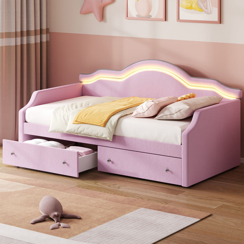 Upholstered Daybed With LED Lights And 2 Drawersme - R&R Furniture Gallery (Fountain Valley, CA)