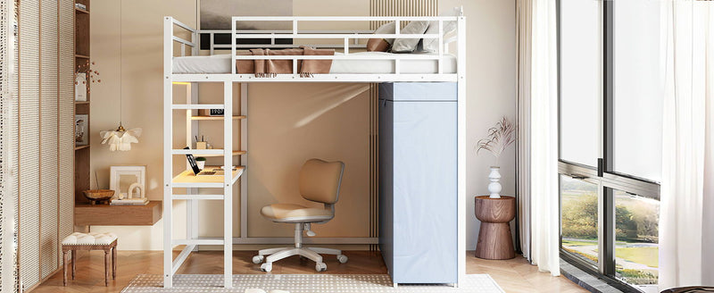 Loft Bed With Desk, Shelves, Power Outlet, LED Light And Wardrobe - R&R Furniture Gallery (Fountain Valley, CA)