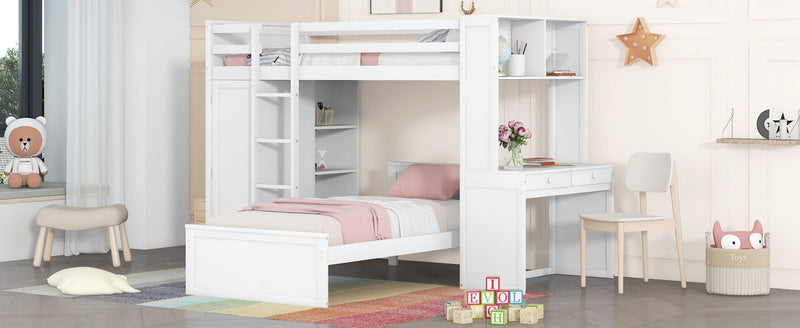 DreamHaus loft bed with stand-alone bed, shelves, desk, and wardrobe, showcasing a multi-functional space-saving bedroom furniture.