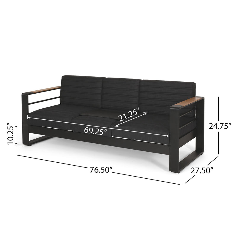 Giovanna - 3 Seater Sofa With Aluminum Frame And Water Repellence Cushions - Black - R&R Furniture Gallery (Fountain Valley, CA)
