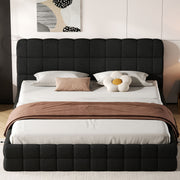 Upholstered platform bed with padded headboard in neutral fabric, modern design by Dreamland, perfect for contemporary bedrooms.