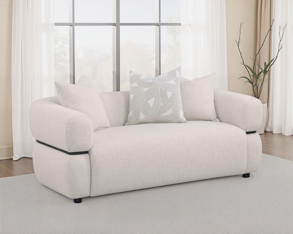 Jeanette 73-inch Fabric Upholstered Round Arm Loveseat Beige