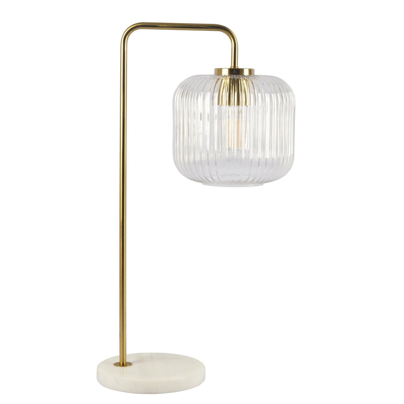 Haven - Clear Table Lamp, Button Control - Gold / White / White Marble - R&R Furniture Gallery (Fountain Valley, CA)