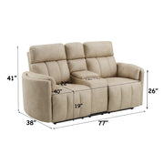 Elison - Motion Loveseat With Console - Dark Beige Polish Microfiber - R&R Furniture Gallery (Fountain Valley, CA)