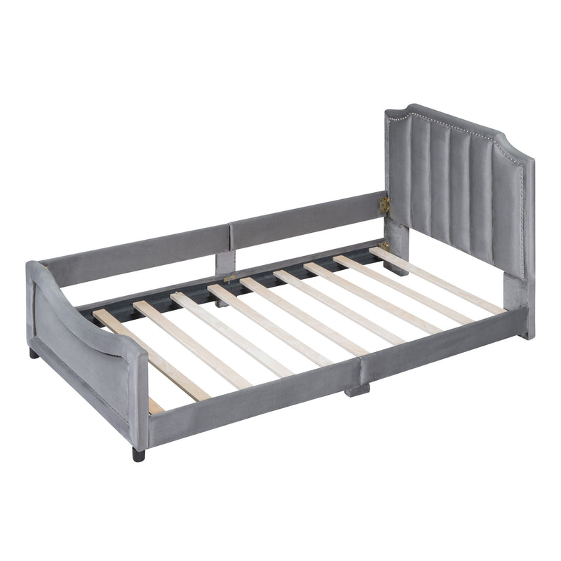 Upholstered Daybed With Classic Stripe Shaped Headboard - R&R Furniture Gallery (Fountain Valley, CA)
