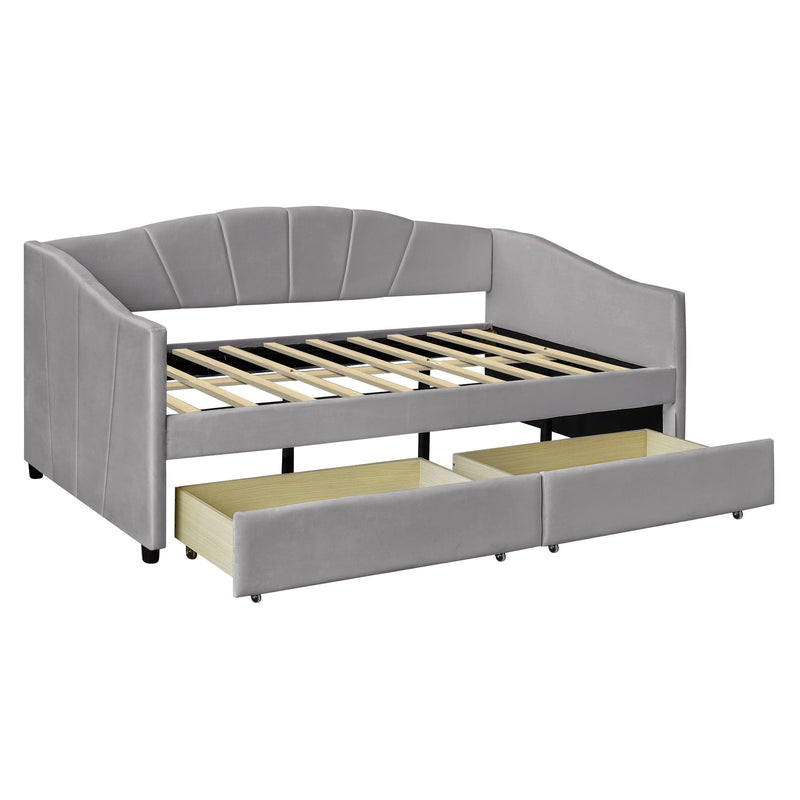 Upholstered Daybed With Two Drawers And Wood Slat - R&R Furniture Gallery (Fountain Valley, CA)