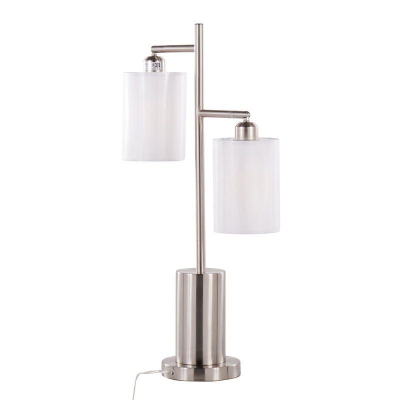 Lumi Source Cannes contemporary table lamp with sleek design and neutral-colored shade on a wooden surface.