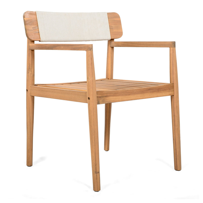 Creative Braided Acacia Wood Outdoor Dining Table And Chairs With Armrests (Set of 2) - Teak / White - R&R Furniture Gallery (Fountain Valley, CA)