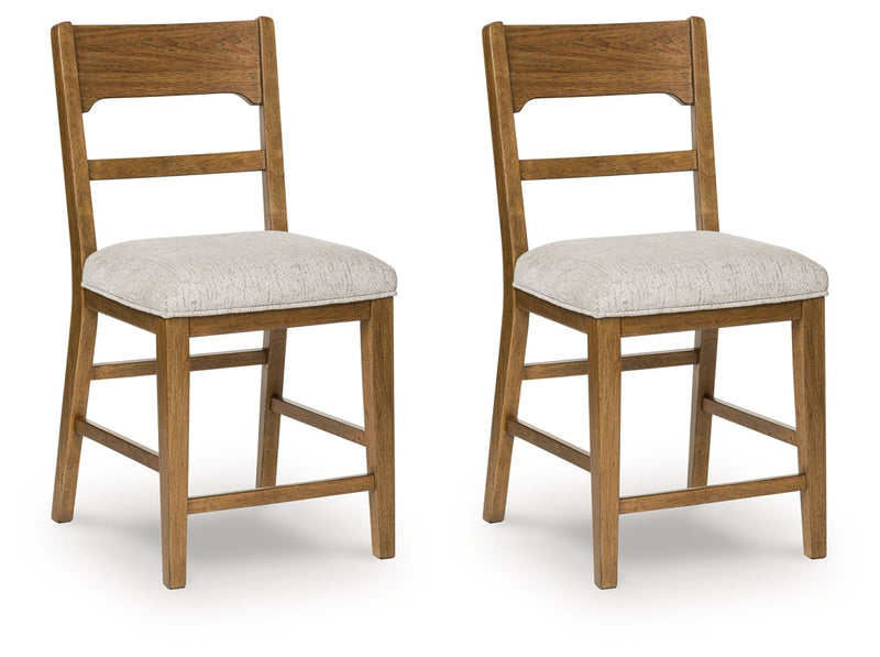 Cabalynn - Upholstered Barstool (Set of 2) - Oatmeal / Light Brown - R&R Furniture Gallery (Fountain Valley, CA)