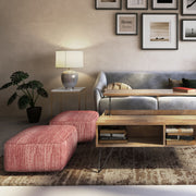 Simpli-Home Nate handcrafted square accent pouf with textured fabric, versatile for living room or bedroom decor.