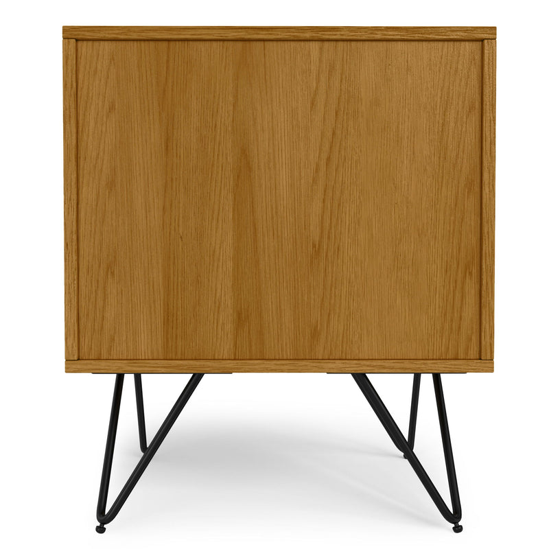Simpli-Home Hunter accent nightstand with a sleek wooden finish and a single drawer, ideal for bedroom bedside storage.