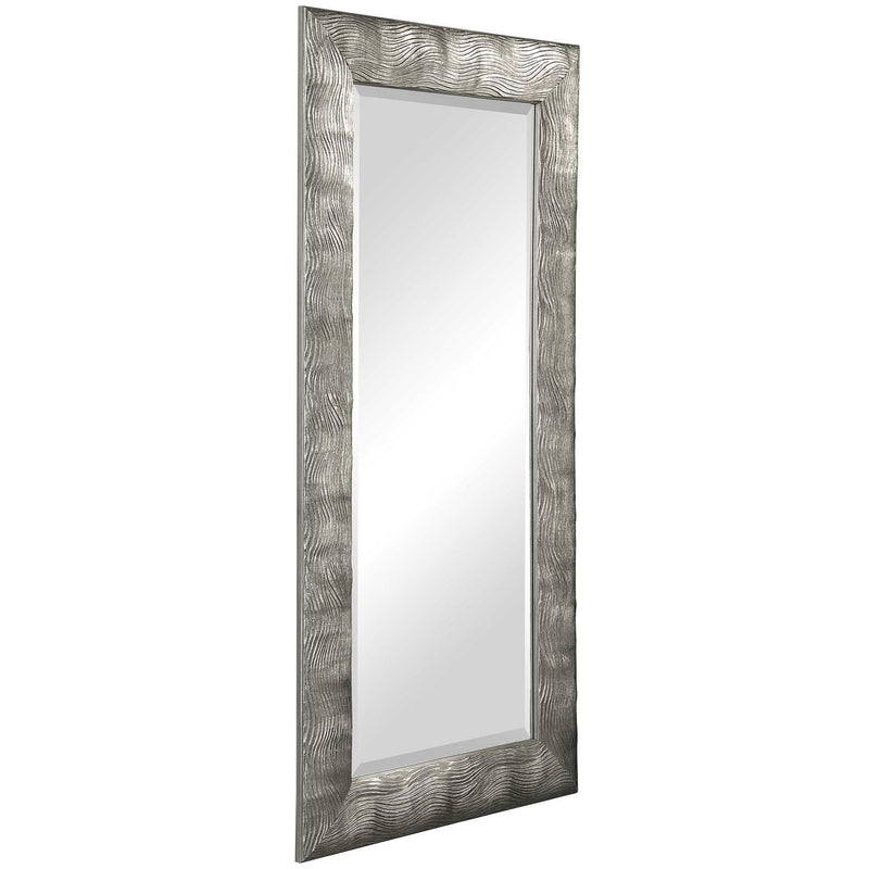 Silver metallic wall mirror by Uttermost with a sleek, round design and modern mirror frame for contemporary decor.