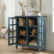 Handcrafted Acadian medium storage cabinet by Simpli-Home featuring a wooden accent cabinet with doors and storage compartments.