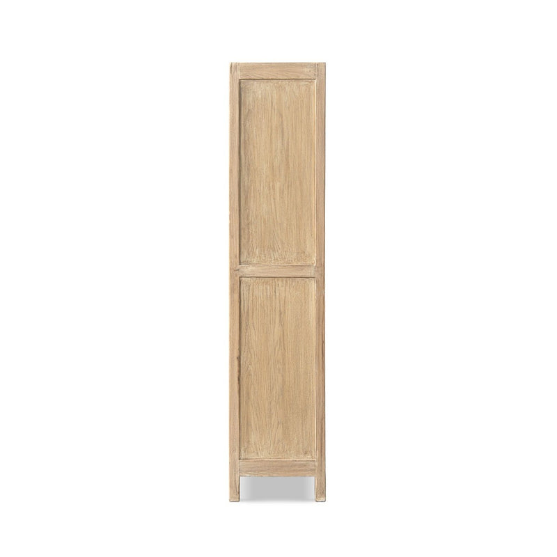Jennifer Taylor Home Arden 2-door natural wood accent cabinet with storage and bookshelf features.