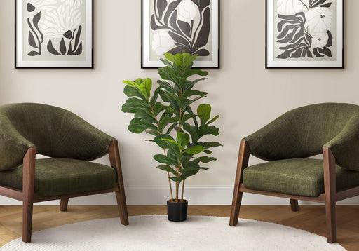 41" Tall, Artificial Plant, Fiddle Tree, Indoor, Faux, Fake, Floor, Greenery, Potted, Real Touch, Decorative - Green / Black - R&R Furniture Gallery (Fountain Valley, CA)
