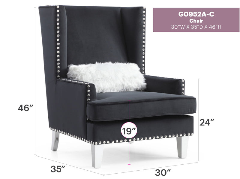 Elegant traditional arm chair by Glory Furniture with ornate wooden legs and plush upholstered seat, showcasing classic design details.