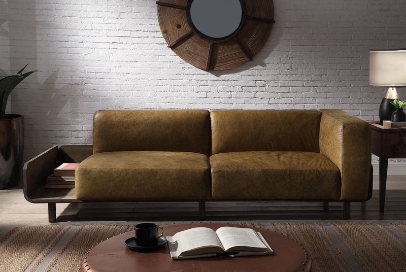 Blanca - Sofa - Chestnut Top Grain Leather & Rustic Oak - R&R Furniture Gallery (Fountain Valley, CA)