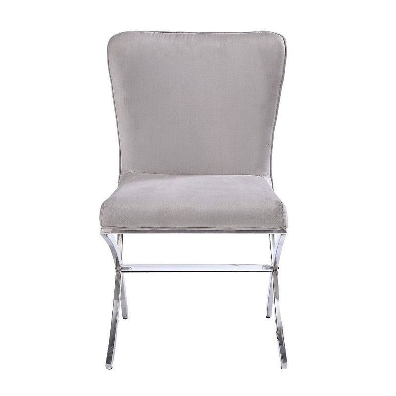 Daire - Side Chair (Set of 2) - Light Gray Velvet & Chrome - R&R Furniture Gallery (Fountain Valley, CA)