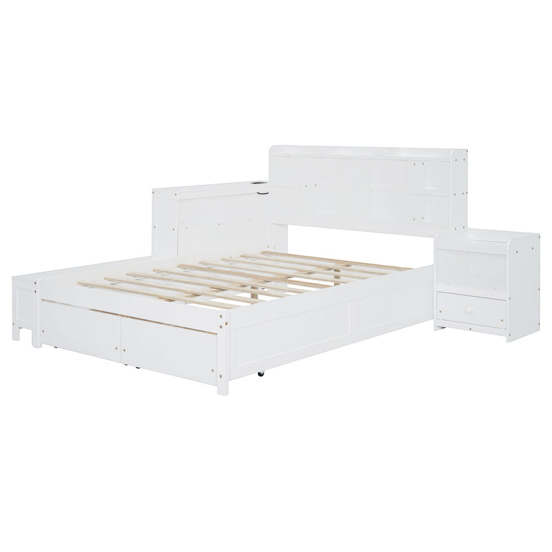 Platform Bed With Multi Functional Storage Space, Nightstand, 2 Drawers, USB Ports And Desk - R&R Furniture Gallery (Fountain Valley, CA)